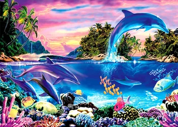 JMINE Div 5D Delfinų po vandeniu, koralų Medžio Žuvų viso Diamond Tapybos kryželiu rinkiniai meno Gyvūnų 3D dažų deimantai