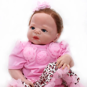 19 Colių 48cm Reborn Baby Doll Minkšto Silikono Kūno Mielas Pink Leopard Mergina Mėlynos Akys Bendras kūno Žaislas Atgimimo Lėlės Vaikų Dovanų