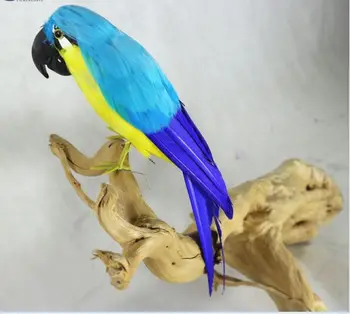 plastiko putų& plunksnos dirbtinis paukštis spalvos mėlyna plunksnų parrot modelį, apie 30cm paukščių,sodo puošmena w0554