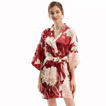2021 Naujus Moteriškus Seksualus Kimono Trumpas Spausdinti Pižamą Sleepwear Naujovė Pamergės Skraiste Mujer Pižama Nuotakos Suknelė Padažu