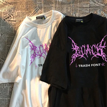 Moterų marškinėliai Žaibo Goth Punk Harajuku Negabaritinių marškinėliai Moteriška Laiškas Spausdinti Trumpas Rankovės O-kaklo Drabužių Vasaros Atsitiktinis Viršūnės