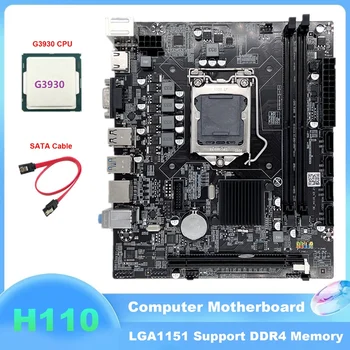 H110 Kompiuterio Plokštę LGA1151 Palaiko Celeron G3900 G3930 CPU Palaiko DDR4 Atminties Su G3930 CPU+SATA Kabelis