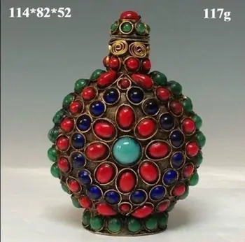 Kinijos Senoji Tibeto Sidabro dervos rutuliukai gražios turkio spalvos uosti butelis