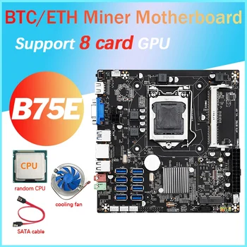 B75E 8 Kortelės BTC Kasybos Plokštė+Atsitiktinis CPU+Vėsinimo Ventiliatorius+SATA Kabelis USB3 8X.0 B75 Lustas LGA1155 DDR3 RAM MSATA ETH Miner