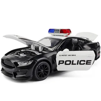 1:32 GT350 Policijos Automobilį Metalo Lydinio Automobilių Modelį Berniukas Garso ir Šviesos Traukti Atgal, Vaiko Žaislas Automobilio Modelį Dovanų Rinkimo Namų Puošybai