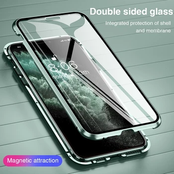 Magnetinio Atveju iPhone11 Pro 12 mini max XR XS Max X 8 7 Plius luxuriou 360 Dvipusis Stiklo Magnetinės Adsorbcijos Telefono dėklas