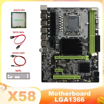 X58 Motininę LGA1366 Kompiuterio Plokštę Paramos XEON X5650 X5670 Serijos CPU Su X5670 CPU+SATA Kabelis+Switch Kabelis