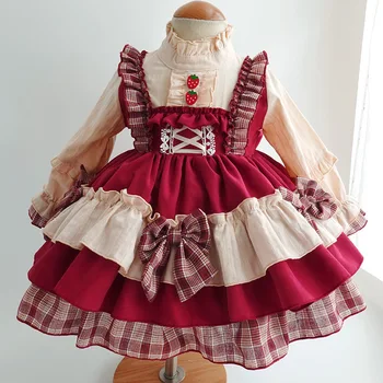 Rudenį, Žiemą Lolita Dress Vaikų Uogų Girl Lolita Dress Vaikų Retro ilgomis Rankovėmis, Vaikams, Suknelės Mergaitėms kalėdų suknelė