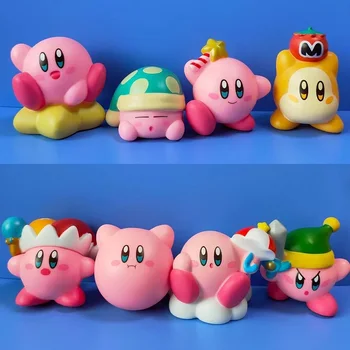 Kawaii 8Pcs/Set Žaidimai Žvaigždė Kirby Mielas Animacinių filmų Rožinė Kirby Mini Anime Duomenys Dekoratyvinis Surinkimo Papuošalus ir Žaislus Vaikui, Dovanos