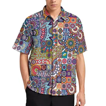 Mandala Modelis Atsitiktinis Marškinėliai Sakralinės Geometrijos Spausdinti Etninės Havajų Marškinėliai Trumpomis Rankovėmis, Stilingas Palaidinės Vyrų Plius Dydis