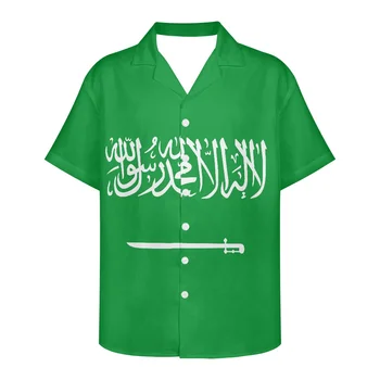 Saudo Arabija Vėliavos Dizainas Modelio Vasaros Derliaus Mados Trumpas Rankovės Havajų Marškinėliai Vyrams Camisa Masculina Atsitiktinis Atostogų Šalis
