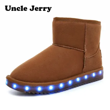 UncleJerry 2019 Žiemos Vaikų Sniego batai berniukams, mergaitėms LED batų šiltų kailinių high-top šviesą Moterų Batai
