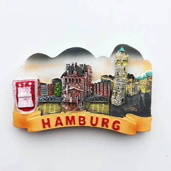QIQIPP Vokietijos Hamburgo orientyrą turistų suvenyrų dervos ranka-dažytos rankdarbių magnetas šaldytuvas rankiniai dovana