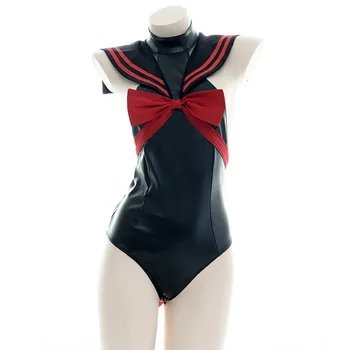 Moterų Sexy Teddy Apatinis Trikotažas Kawaii Anime Cosplay Odos Bodysuit Mokyklos Vienodos Vienas Gabalas Roleplay Apranga Mielas Kostiumas Sailor