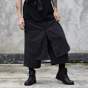 Vyriški devynių padalinta kelnes Pavasario/vasaros Yamamoto Juoda Japonija laisvas sijonas, kelnės false dvi nedidelės tarpkojo vyrų pločio kojų kelnės tendencija
