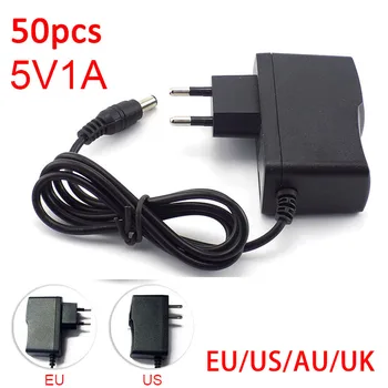 50pcs 5V 1A (1000mA AC DC Maitinimo Adapteris tiekimo ES MUMS AU UK Plug Konverteris adapteris, įkroviklis 5,5 mm x 2.1 mm, LED Juostelės vaizdo Kameros