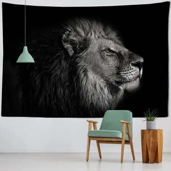 Gyvūnų spausdinti gobelenas liūtas, vilkas dramblys sienos montuojamas hipių animacinių filmų kambario sienų apdaila namo apdaila lovatiesė paplūdimio kilimėlis