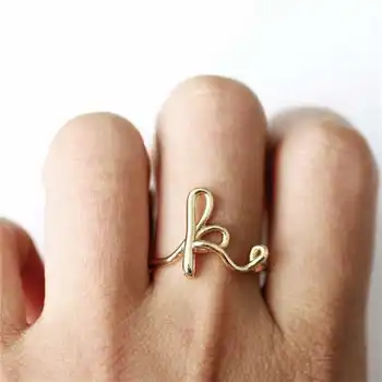 Mados populiarus 26 raidžių žiedas A-Z pilnas laiškas moterų žiedas paprastas spalvos žiedas Aukso Spalvos žiedas