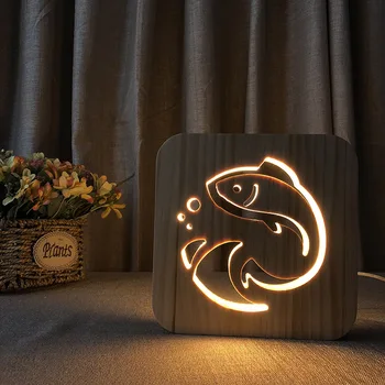 3D Medienos Naktį Šviesos Žuvų Dizaino Lempa, Miegamojo Kūdikių Miego Naktį Lempa Vaikams Dovanos USB Powered LED Medienos Stalo Lempa