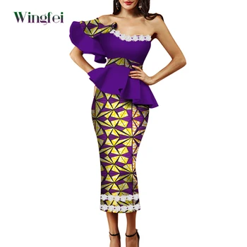 Mados Skraiste Africaine Vestuvių Vakaro Suknelė Gėlių Spausdinti Afrikos Dressses Moterų Patckwork Stebėjimo Afrikos Drabužius WY3364