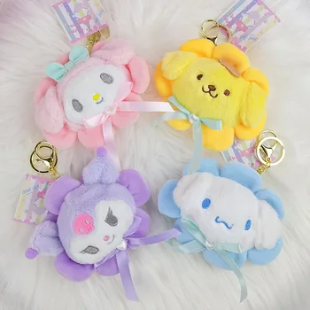 Animacinių Filmų Hello Kitty Pakabukas Kawai Sanrio Cinnamoroll Įdaryti Pliušinis Lėlės Pompom Purin Kuromi Apdailos Gėlių Keychain Žaislai Dovana