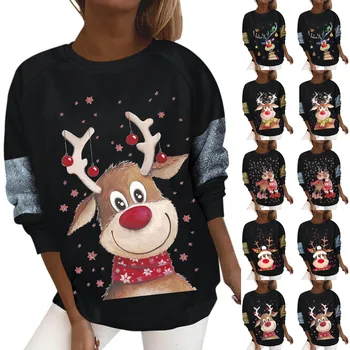 Moterų Mados Kalėdų Spausdinti Palaidinukė Prarasti Apvalios Kaklo Prarasti Palaidinė Top Cool Marškinėliai