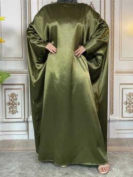 Rudenį Satino Abayas Vientisos Spalvos Musulmonų Suknelė Prarasti Islamo Drabužių Malda Drabužiai Moterims Dubajus Turkijos Kuklus Atsitiktinis Komplektus