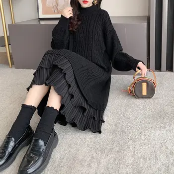 Megztinis, sijonas 2022 metų moteris rudenį ir žiemą, Japonijos ir korėjos stiliaus naujas vidutinio ilgio virš kelio storio vidinės dugno marškinėliai