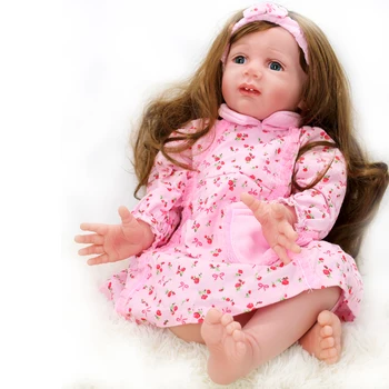 24 Colių 60cm Atgimsta Lėlė, Minkšta Realybės Touch Cotthon Kūno Cute Girl Mėlynos Akys Bebe Žaislų, Vaikiškų Dovanų, Žaislų Atgimimo Kūdikių Lėlės