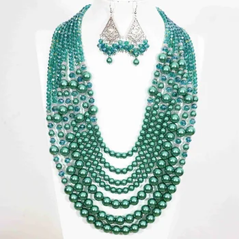 Aukštos kokybės malachito žaliojo apvalus korpuso imituojamas-pearl abacus kristalų 7 eilių karoliai, auskarai moterims, papuošalai, nustatykite B1303