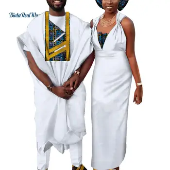Afrikos Porą Drabužių Vyrams Drabužius+Ziajać Nustatyti plius Afrikos Moterų Suknelė su Galvos wrap Ankara Meilužis Pora Drabužių WYQ722