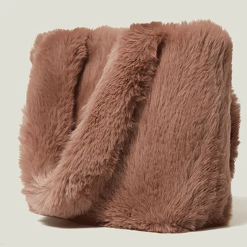 Prabanga Dirbtiniais Kailiais Moterų Rankinės Dizaineris Lady Rankinės Pūkuotas Minkštas Pliušinis Shopper Bag Šiltas Žiemą Moterys Krepšys