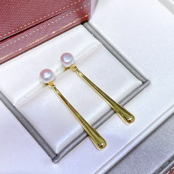 Elegantiškas Mados Natūralių Perlų Auskarai Sidabro Pin 5-7mm Gėlavandenių Perlų Karoliukai Papuošalai Moterims