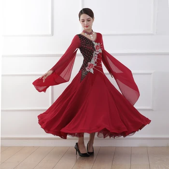 Ilgomis Rankovėmis Standartinių Sportinių Šokių Suknelė Moterims Tarptautinių Didelių Valsas Tango Šokių Konkurse Šokių Suknelės Suaugusiųjų