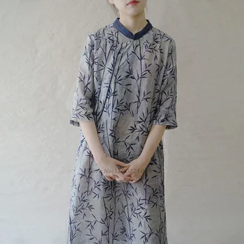 2023 Kinijos Stiliaus Kasdien Dėvėti Suknelė Modernios Spausdinimo Rytų Medvilnės Skalbiniai Be Rankovių Qipao Suknelė Prarasti Derliaus Cheongsam