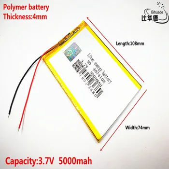 Geras Qulity 3.7 V,5000mAH 4074108 Polimeras ličio jonų / Li-ion baterija tablet pc BANKAS,GPS,mp3,mp4
