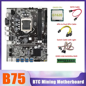 B75 BTC Miner Plokštė 8XUSB+G1620 CPU+4G DDR3 1 600mhz RAM+SATA Kabelis+6Pin Dual 8Pin Kabelis+Jungiklis Su Šviesos Kabelis