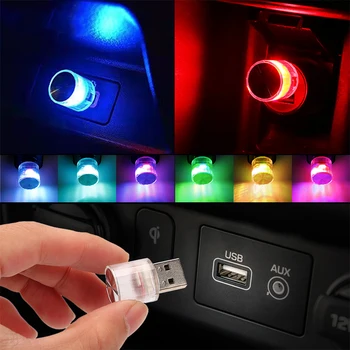 Automobilių Mini USB LED Ambient Dekoratyvinis Apšvietimas, Lempos Šalies Mirksi Spalvinga Nešiojamų Plug Žaisti Auto Interjero Atmosferą Šviesos