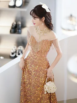 2022 Elegantiškas Blizgančių Prabangus Blizgučiai Vestuvių Suknelės Nuotaka Ilgai Prom Šalis Suknelės Taurę Drabužių, apsiaustą de soiree