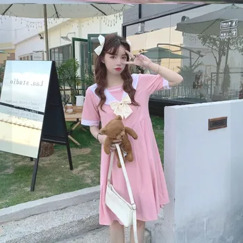 Japonijos Kolegija Stiliaus Vasaros Baigimo Suknelė Korėjos Mokyklos Vienodos Sweet Girl Lolita Plisuotos Karinio Jūrų Laivyno Jūreivis Apykaklę, Trumpas Rankovės