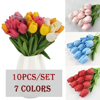 10vnt PU Dirbtinės Tulpės Gėlių Latekso Nekilnojamojo Touch Puokštė už Vestuves Namų Dekoracijos