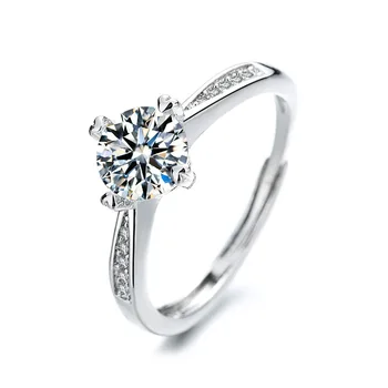 Susukti rankos imitacija moissanite deimantų žiedas moteris Atidaryti keturi letena 1 karatų žiedas paprastas vestuvinis žiedas