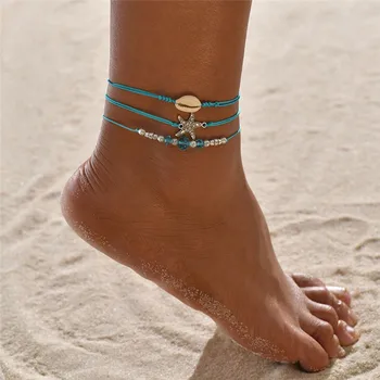 2VNT Stilingas Papuošalai Anklet moterų Naujus ir Mados Moterų Žvaigždė Shell Beach Koja Grandinės Myli Sandalas Anklets kojų accessor