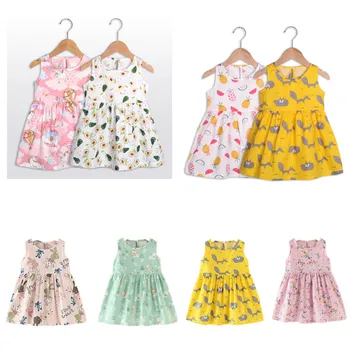 2021 Naujas Vasaros Gėlių Mergaičių Suknelės Medvilnės Drabužius Kūdikiui Komplektus 12-M-6T Vaikams Mielas Suknelė be Rankovių Apvali Apykaklė
