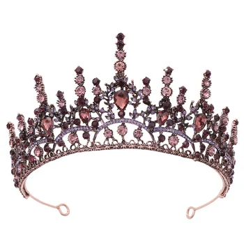 Puošni Violetinė Crystal Royal Queen Rožančiai ir Karūnos Inscenizacija Prom Princesė Vestuvių Vestuvių Plaukų Papuošalai Galvos Priedai