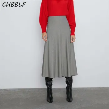 CHBBLF moterų retro pledas houndstooth ilgas sijonas dydis užtrauktukas dizaino moterų kulkšnies ilgio sijonai BGB9600