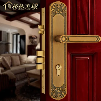 Europos stiliaus bronzos durų užraktas gryno vario vidaus durys medžio masyvo miegamojo durų užraktas Amerikos dvigubai atvirų durų užraktas