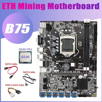 B75 12USB BTC Kasybos Plokštė+G530 CPU+2XSATA Kabelis+4PIN IDE Į SATA Kabelis 12 USB3.0 B75 ETH Miner Plokštė