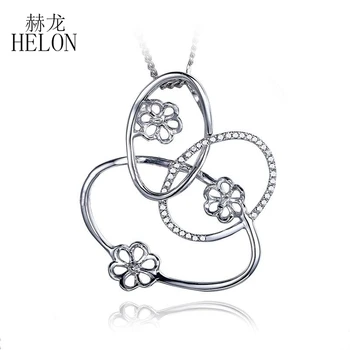 HELON 6 -9mm Apvalios Perlas Kietas 10K Baltasis Auksas Gėlės Tabaluoti Deimantų Madinga Fine Jewelry Dalyvavimas Pusiau Kalno Deimantų Pakabukas